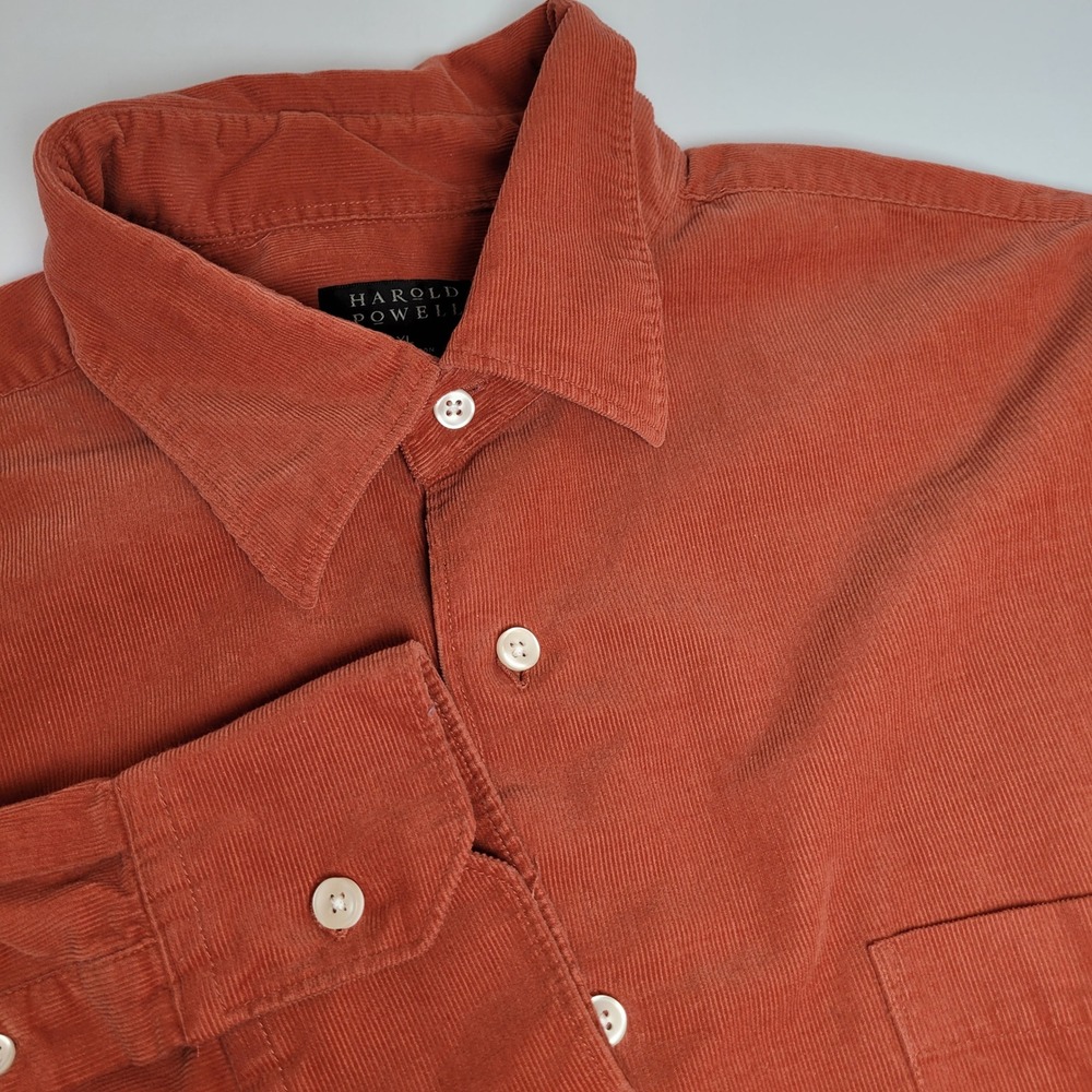 Harold Powell Corduroy Shirt Mens XL Orange Excellent Long Sleeve Button Down